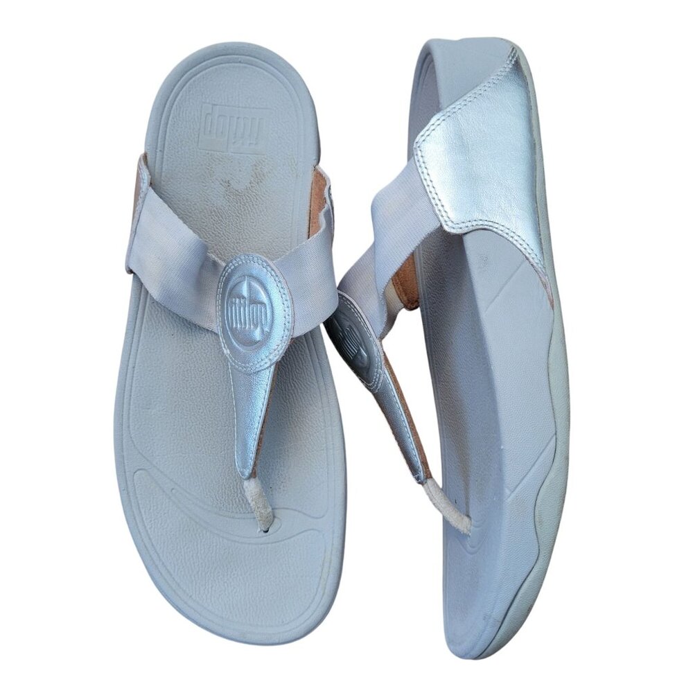 FitFlop Sandals 9 Silver Gray Comfort WALKSTAR Toe‎ Post Wobbleboard